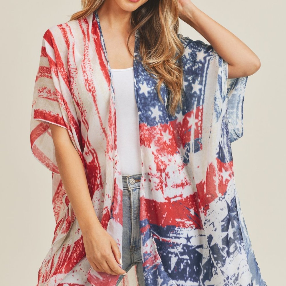 NWT INTAGE AMERICAN FLAG KIMONO - Picture 3 of 5
